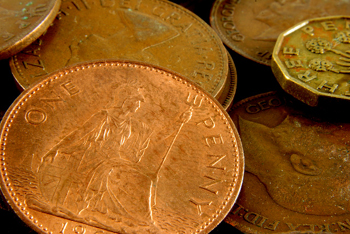 Featured is a photo of a display of European coins.